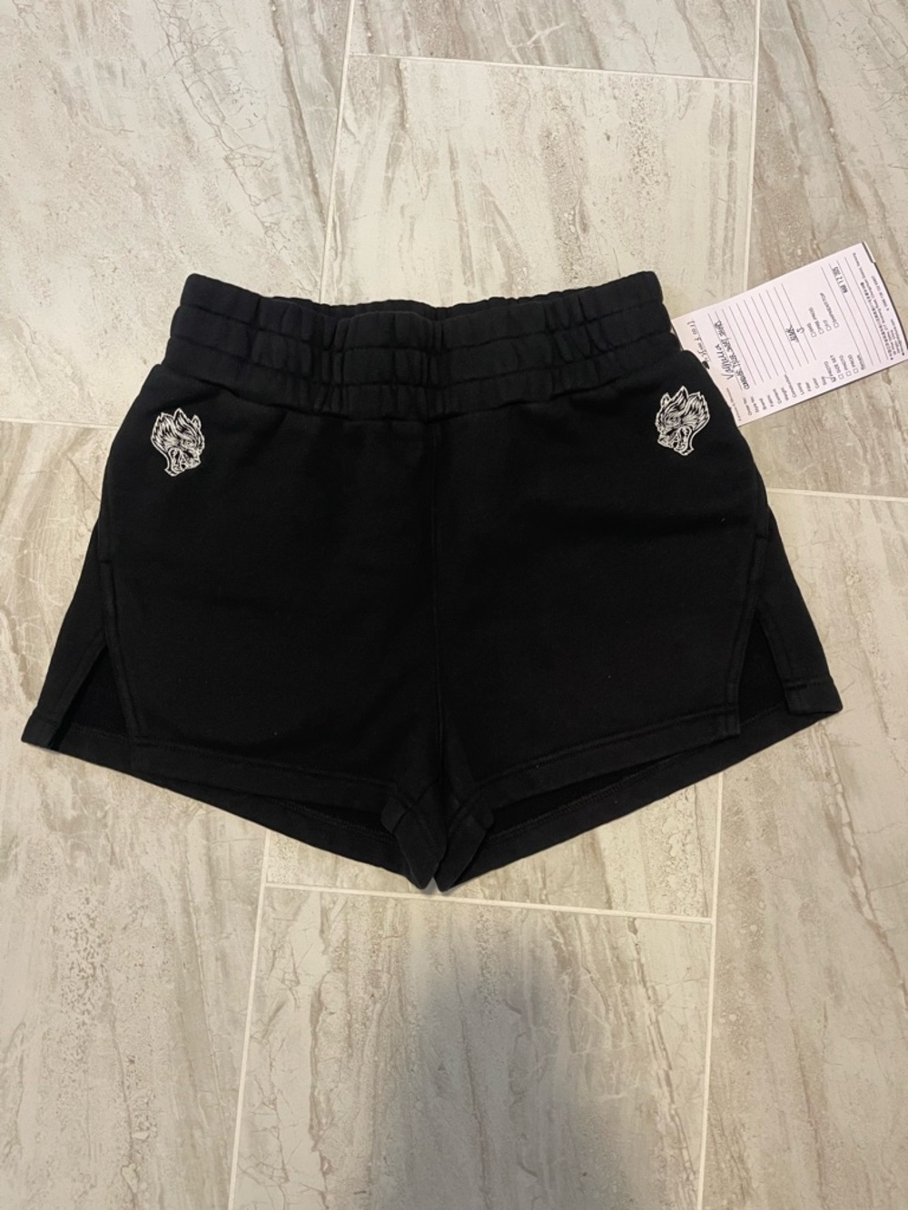 Darc Sport Black Women's Athletic Shorts with White Wolf Accents
